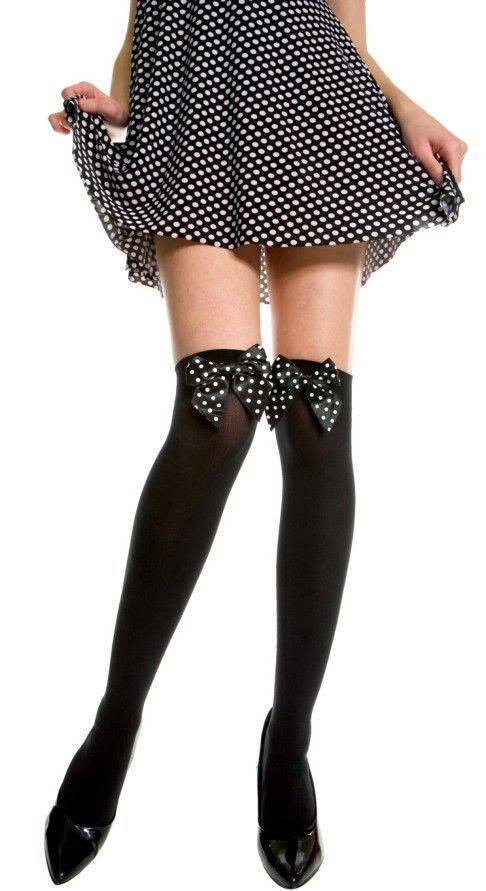 Black Opaque Stockings + Black Bows with White Polka Dots