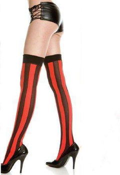 GSA Gift of Designer Styled Thigh Hi Pink White or Red Black Vertical Stripe Stockings