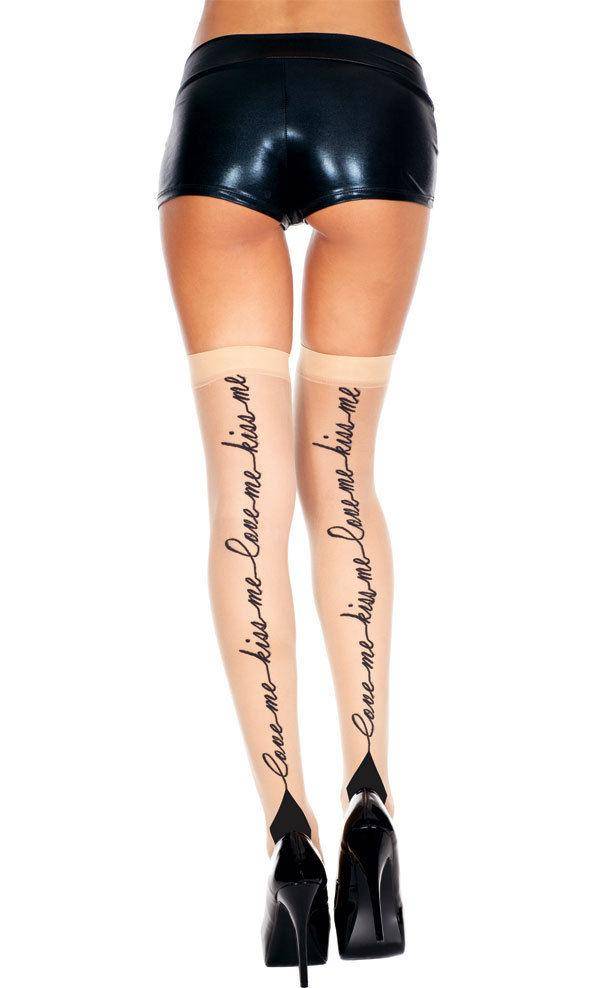 Black “Love Me Kiss Me” Nude Cuban Heel Stockings