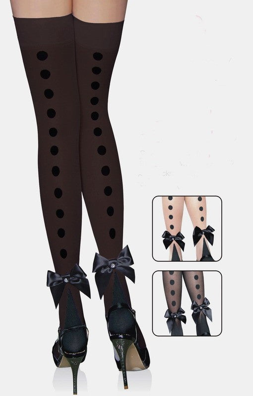 HOLD-UPS WITH BLACK POLKA DOTS AND BOW