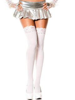 Black or White Lace Top Opaque Thigh Hi Nylon Stockings