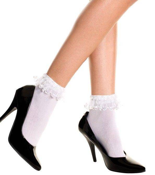 Black White Pink Opaque Sheer Lace Ruffle Top Socks