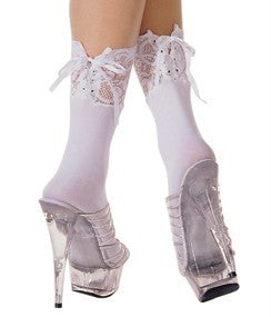 Lace Up Back Lace Top White Opaque Ankle Socks