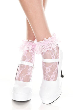 GSA Gift of White Pink Black Red Lace Ruffle Top Ladies Lace Ankle Socks