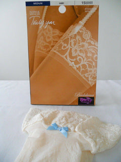 M&S Ivory/Cream Bridal Wedding Stockings + Blue Bow Sexy 15 Denier Nylons Medium
