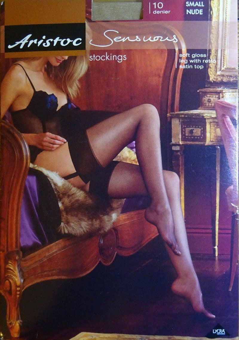 GSA Gift of Vintage Style Satin Top Soft Gloss Sheer Aristoc Sensuous Nude Stockings