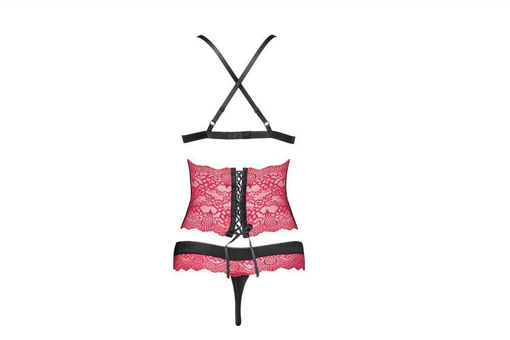 Nerysa Pink Rosses Collection: Bra with Briefs and Mini Corset